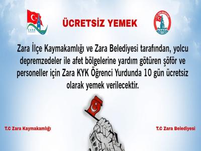 Yolcu Depremzedeler ile Afet Bölgelerine Yardım Götüren Şöför ve Personellere Ücretsiz Yemek