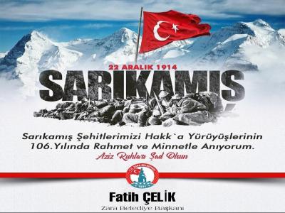 Sarıkamış Şehitlerimizi Hakk'a Yürüyüşlerinin Yıl Dönümünde Rahmet ve Minnetle Anıyoruz.